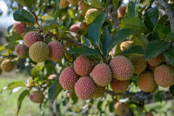Obraz premium Lychee fruit on the tree close up view