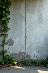 Rough, industrial grey concrete wall covered in grime and moss, industrial decor , cinderblock texture, concrete exterior