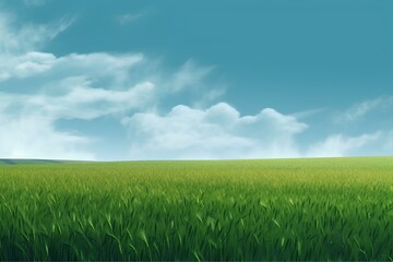 Fototapeta premium green field and blue sky with clouds