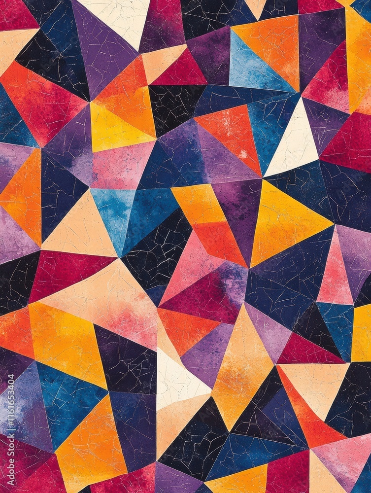 Poster mosaic inspired triangle pattern showcasing vibrant colors in a stylish arrangement on a textured su