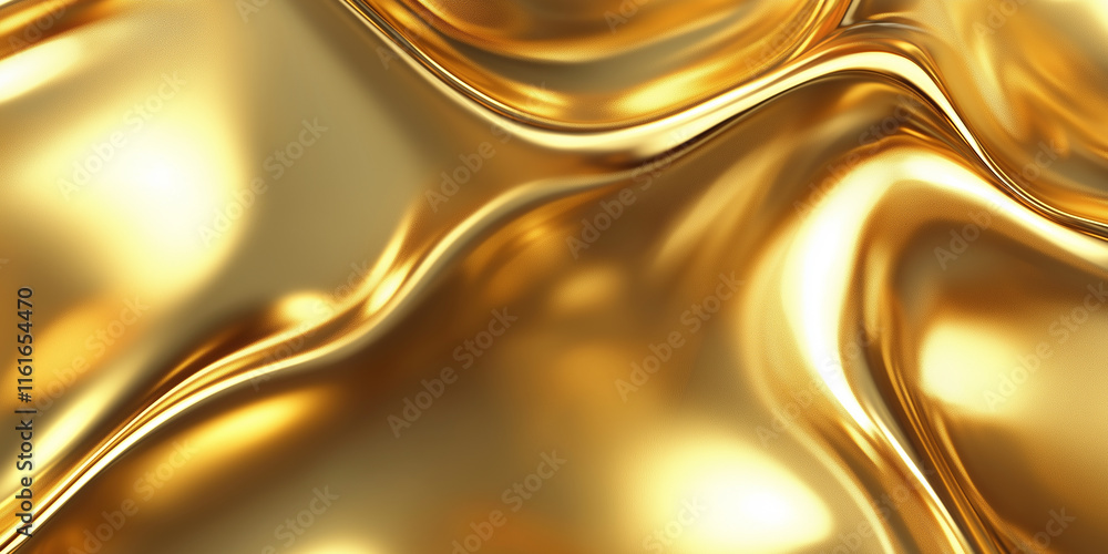 Poster flowing golden fabric creating abstract shapes and textures