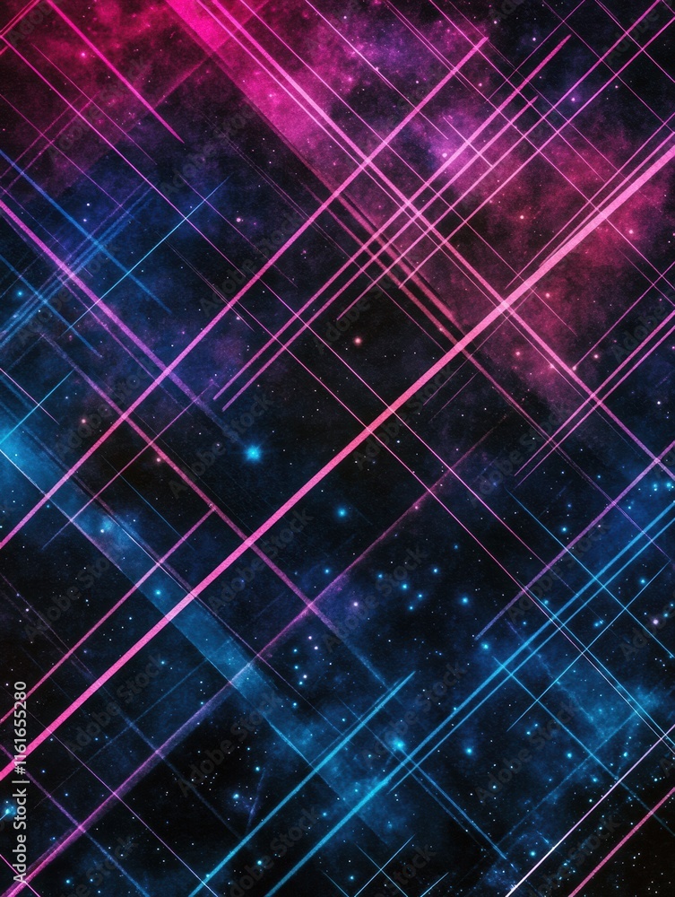Leinwandbilder retro 1990s grid pattern featuring vibrant colors and cosmic elements for a nostalgic aesthetic expe