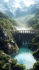 Majestic Mountain Landscape with Dam and Clear Blue Water