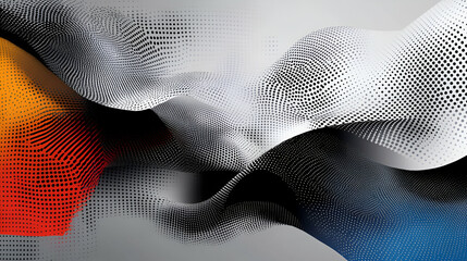 Abstract Halftone Wave Pattern, Dynamic Colors Flow Elegantly Across the Canvas, Creating a Visually Stunning Effect.