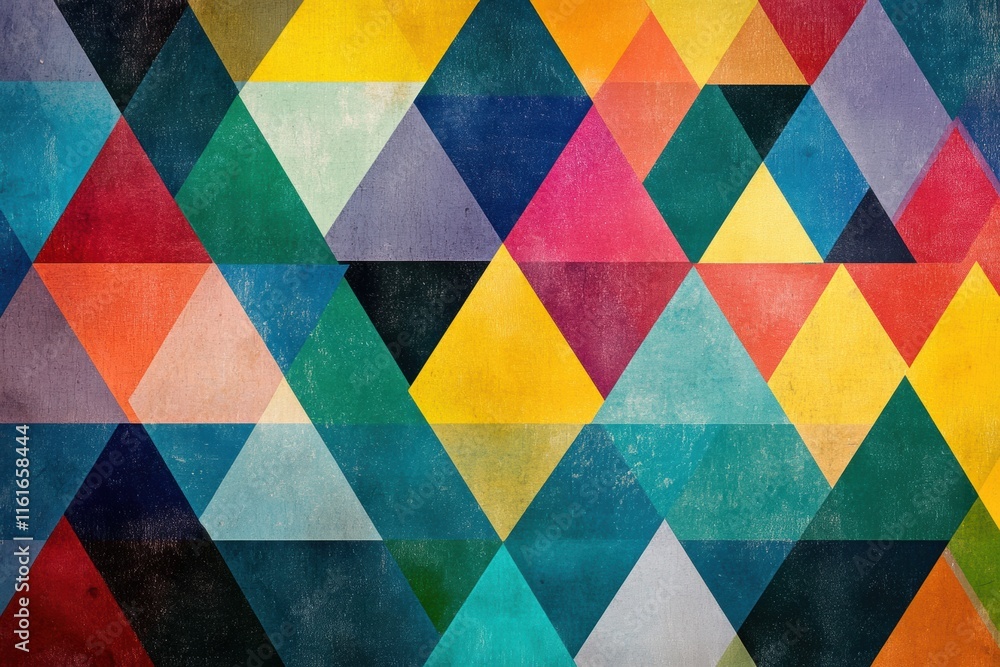 Poster Vibrant mosaic pattern showcasing colorful triangles in a geometric arrangement. Generative AI