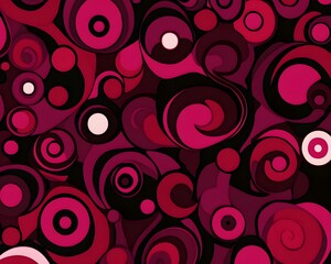 Abstract Pink and Black Swirl and Circle Pattern