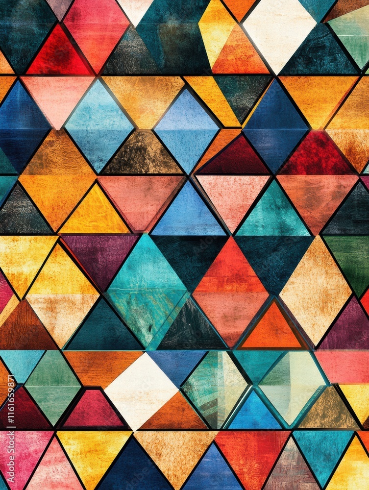 Poster mosaic inspired triangular pattern featuring vibrant colors in a captivating arrangement for visual 