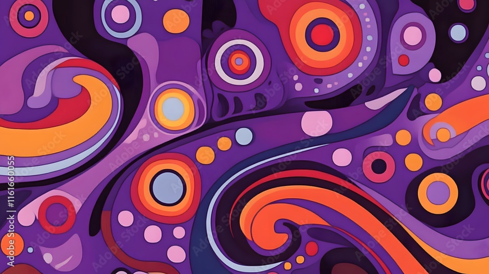 Poster abstract composition with swirls and concentric circles