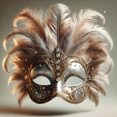 Luxurious Venetian Mask with Feathers, Crystals, and Intricate Gold Details - Elegant Carnival and Masquerade Party Accessory