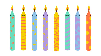 Colorful birthday candles arranged in a row for a festive celebration