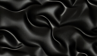 Obraz premium Sleek black leather texture with smooth, flowing waves and subtle sheen. Ideal for backgrounds, fashion, or upholstery projects, conveying elegance and luxury
