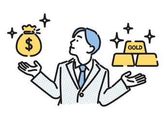 シンプル　イラスト　ドル建か金か迷うビジネスマン