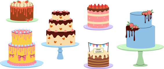 Colorful collection of decorative cakes on display for special occasions