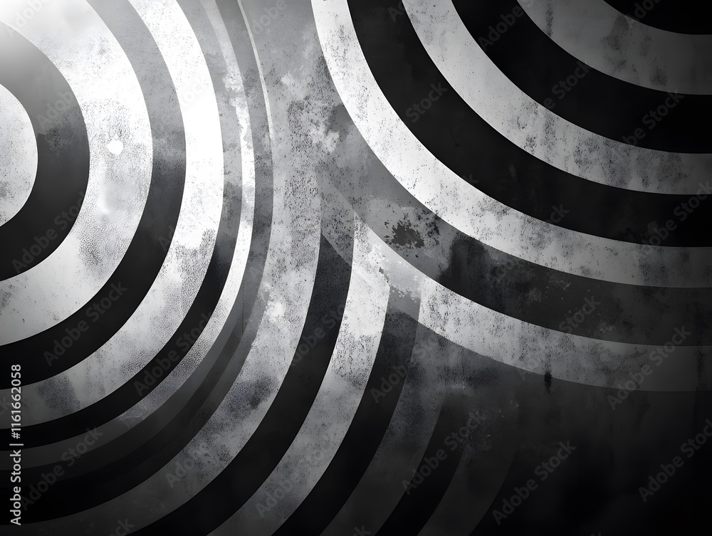 Aufkleber grayscale concentric circles and curved lines on textured background