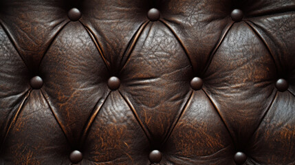 Naklejka premium Dark brown leather upholstery with tufted design, showcasing rich texture and vintage appeal. Perfect for adding elegance to any interior space