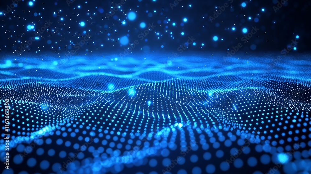 Wall mural blue network grid with particles forming a digital abstract background