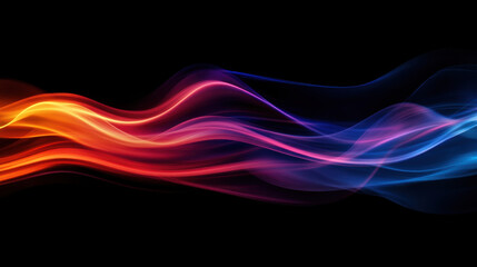 Flowing colors create abstract design with vibrant hues of orange, pink, and blue against black background, evoking sense of movement and energy