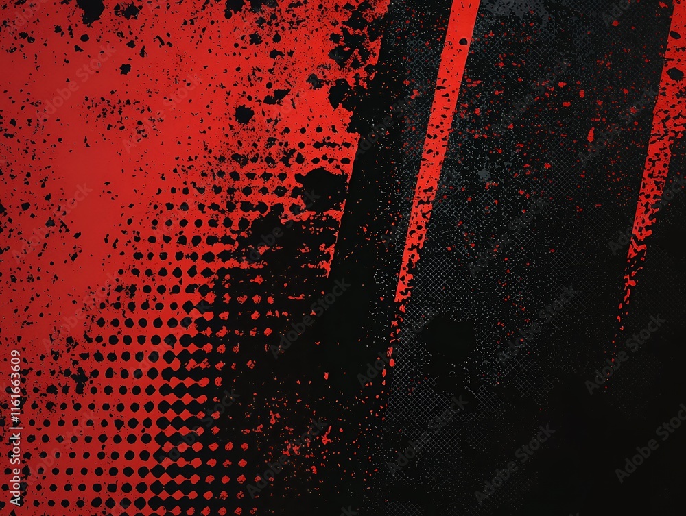 Canvas Prints bold black and red abstract grunge background with halftone elements for edgy visual themes.