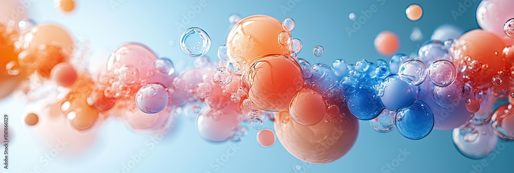 Aufkleber abstract composition of colorful spheres and bubbles on a gradient background.