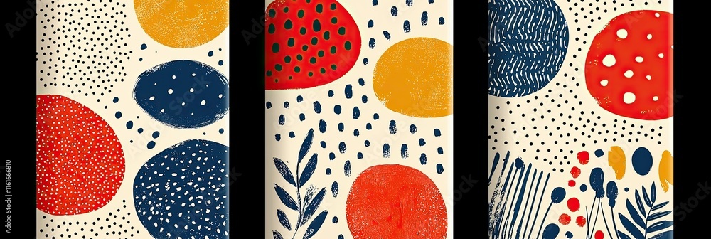 Poster abstract design featuring colorful shapes and patterns on a textured background.