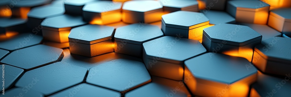 Poster abstract hexagonal pattern with glowing elements, suggesting a futuristic design.