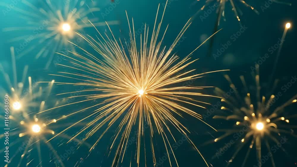 Aufkleber sparkling fireworks against a dark blue background with bokeh effect