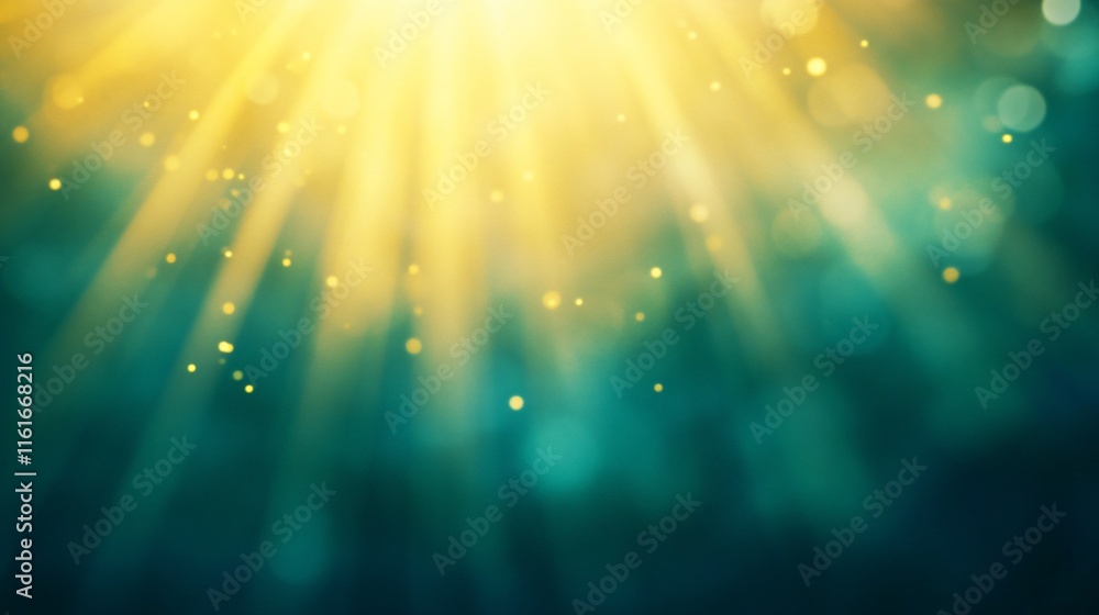 Poster a vibrant, ethereal background with rays of light and shimmering particles.