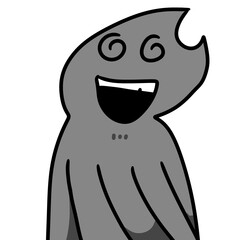 cute smiling black monster with a big smile. illustration in a cartoon style