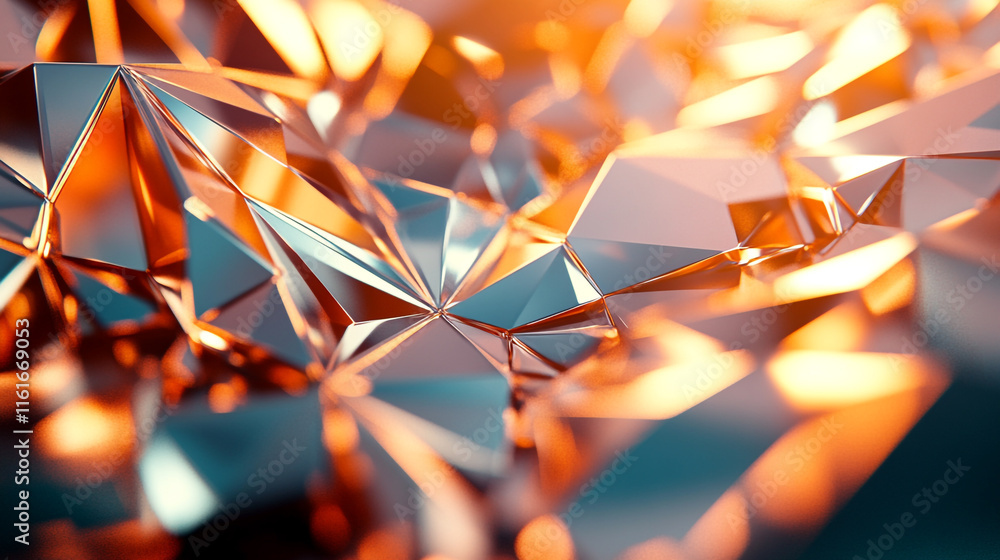 Poster shimmering metallic surface in warm colors showcasing intricate geometric patterns