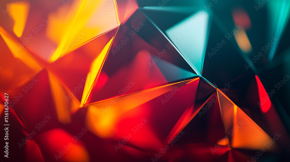 Poster colorful geometric patterns create a vibrant abstract artwork with reflections and light
