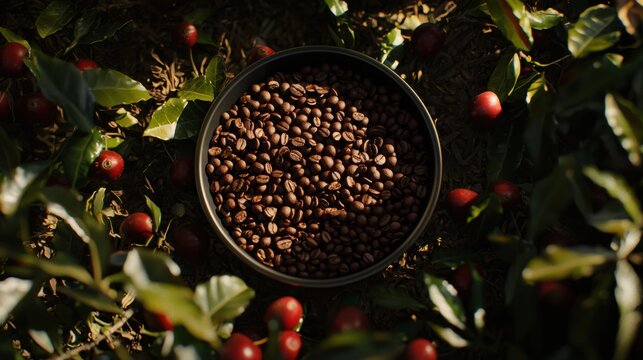Harvesting coffee beans coffee farm natural environment close-up view organic farming concept