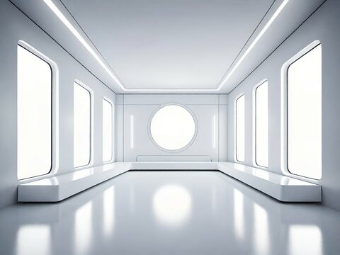 abstract interior of the future with glossy glass sculpture. 3d illustration and rendering