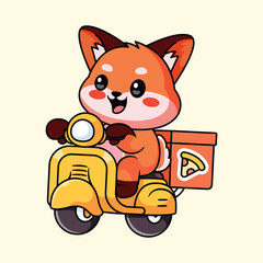 a fox is delivering pizza using a scooter