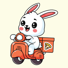 a bunny is delivering pizza using a scooter