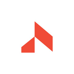 The image features a stylized logo design composed of three red triangles. The triangles are arranged to form a shape that resembles a stylized letter 