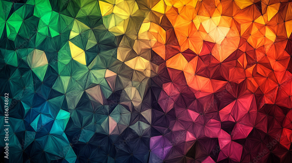Poster colorful geometric pattern displays vibrant hues in a stunning array of triangles