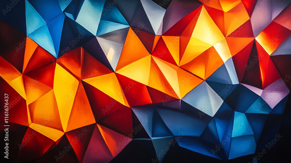 Poster colorful abstract geometric pattern with vibrant hues and sharp angles