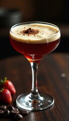 Close-up of espresso martini, ice cubes visible, drink, luxury, mixology