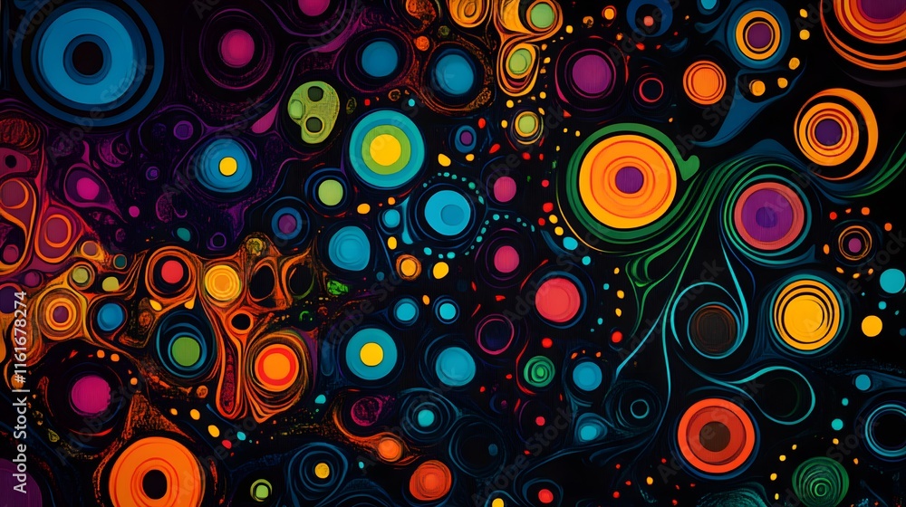 Poster abstract composition of concentric circles and swirls