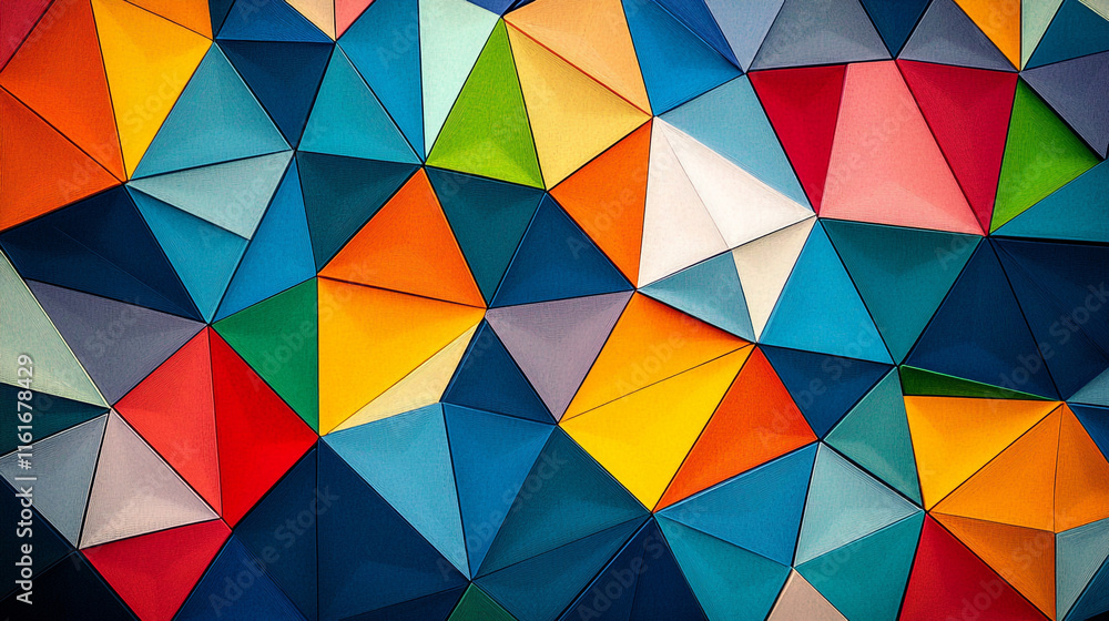 Poster colorful geometric pattern with triangles in vibrant hues creating a striking visual effect