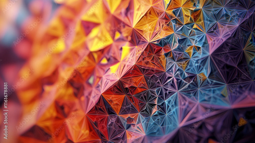 Poster vibrant geometric patterns create a mesmerizing visual experience at an abstract art exhibit