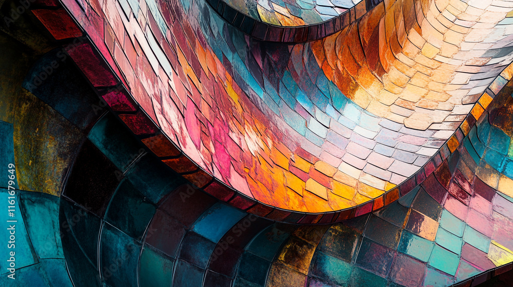 Poster colorful abstract design resembling flowing waves in a vibrant mosaic pattern