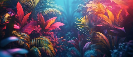 jungle visuals dissolve into vibrant glowing abstract designs., Generative AI