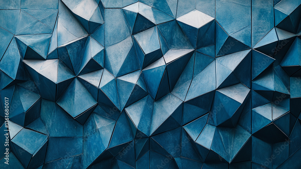 Poster intricate geometric patterns create a striking blue textured wall in modern architecture