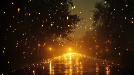 Naklejka premium rainfall dissolves into glowing radiant cosmic designs., Generative AI