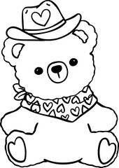 Groovy Retro Cowboy Valentine Teddy Bear Coloring Image