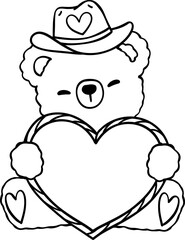 Obraz premium Groovy Retro Western Valentine Teddy Bear hug Heart Coloring Image
