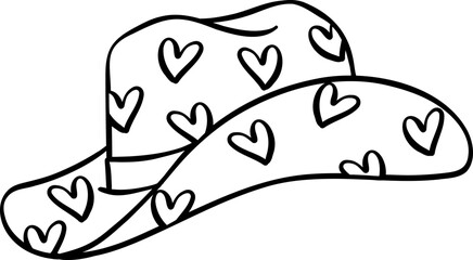 Retro Western Valentine Hat Heart Pattern coloring image