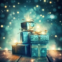 Festive gift boxes christmas celebration holiday decor cozy atmosphere night view joyful spirit