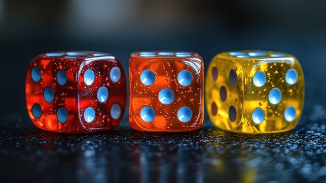 [Game Night friends dice] Colorful Six-Sided Dice Set on Wooden Table